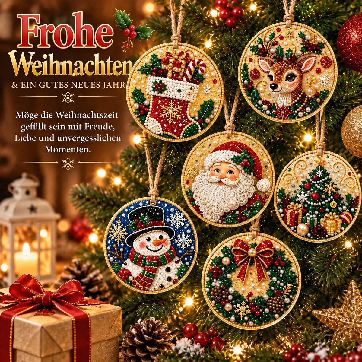 Weihnachtliches Diamond-Painting-Anhänger-Set