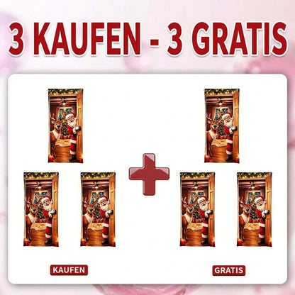 🎄 Nur für kurze Zeit | Elastischer Weihnachts-Türüberzug – Weihnachtsmann & Rentier-Deko, 4-seitig elastisch, in Sekunden angebracht 🎅